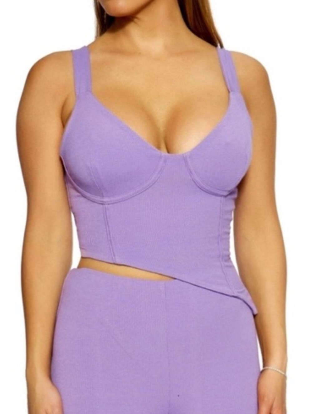 Purple Iris Asymmetrical Ribbed Bustier Crop Tank Top M-L